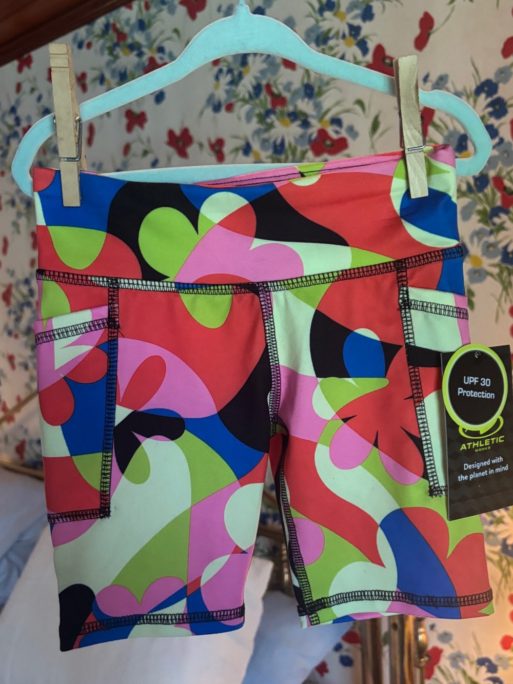 Athletic Works Girls XS 4-5 Floral Bike Shorts NWT UPF 30